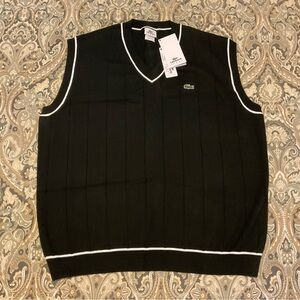 NWT Lacoste V Neck Ribbed Black White Vest Sz 7 US XL